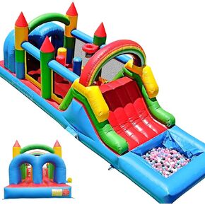 25FT Commercial Bounce House for Big Kids 8-12, 100% PVC Inflatable Bounce House Obstacle Course for Adult Kids 3-6, Wet Dry Pool, Big Bounce Area, Inflatable Obstacle Course 1100w Blower 25x8x8.2FT