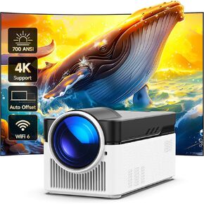 [700 ANSI]Ultra Short Throw Smart Projector, 1080P 4K Support, with Wifi6 and BT 5.4, Auto Offset Projector, 2+32GB Memory, Auto Correction Video Proyector for Home Theater/Outdoor Use