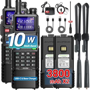 BAOFENG 5RM Ham Radio Handheld AR-5RM 10W Long Range Walkie Talkies 999 Channels Copy Frequency NOAA Weather Two Way Radio with USB-C Charger,3800 mAh Battery,High Gain Antenna (2 Pack)