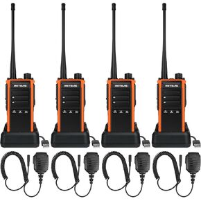 Retevis C5B 2 Way Radio Long Range, IP67 Waterproof, GMRS Radio, Built in Group Call, High Output, Repeater Compatible, Business Radio with Speaker Mic for Construction, Agriculture, Logistics(4 Pack)