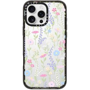 CASETiFY Impact Case for iPhone 16 Pro Max [Slim / 8.2 ft. 4X Military Grade Drop Protection/Wireless Charging Compatible] - Pink Pastel Cute Floral - Clear Black