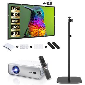 EAZZE D1 Smart Projector with WiFi & Bluetooth, 120-inch Portable Wrinkle-Free Projection Screen, and Adjustable 47.24" Projector Stand for Optimal Indoor Viewing