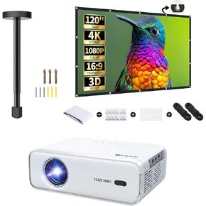 EAZZE D1 Smart Projector with 120" Projector Screen & Projector Mount Drop Ceiling, Netflix-Officially-Licensed, Dolby Audio, Native 1080P Portable Outdoor Movie Projector