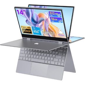 Bmax Laptop 2 in 1 Touchscreen 14", 16GB LPDDR5 RAM 512GB SSD, Intel Celeron N100 Quad Core Processor(up to 3.4GHz), Touch Screen Laptop, Backlit Keyboard, FHD IPS, Thin Metal Body Y14