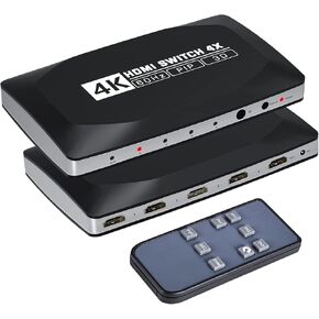 HDMI Switch 4 in 1 Out, Tendak 4K HDMI Switch Box with Remote Control & PIP, 4 Port HDMI Switcher Selector Support 4K@30HZ, 1080P@120HZ,3D, Compatible with PS5/4/3, DVD