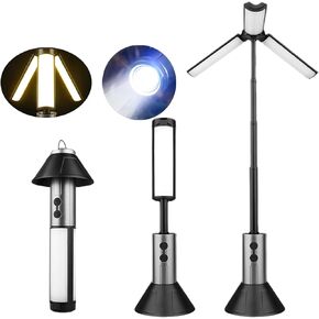 Rechargeable 3000mAh Camping Lantern with Base, Portable Cordless Work Light with 3 LED Lamp Heads, Dimmable Telescopic - zoom Flashlight for Hurricane Hiking Survival Kits Fathers Day Birthday Gifts