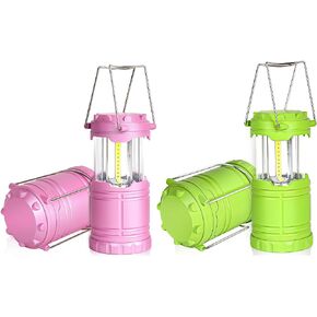 2-Pack LED Pink Camping Lantern and 2-Pack LED Green Camping Lantern, Essential Emergency Lights for Power Outages, Hiking, Hurricane
