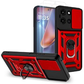 for Motorola Moto G-Play 2024 Case: with Screen Protector,Sliding Camera Cover and Multi-Angle Stand for Phone Cover Moto g-Play 2024 4G,Black