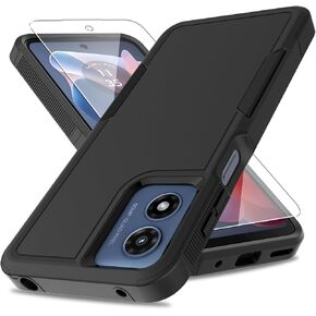 for Moto G Play 2024 Case, [Military Grade Drop Tested] with Screen Protector, Dual Layer Protective Heavy Duty Cell Phone Cover Non-Slip Shockproof Case for Motorola G Play 4G 2024 (Black)