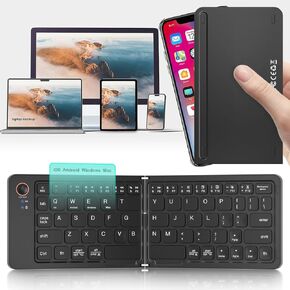 Foldable Keyboard Mini Wireless Portable Full Size - Switch Up to 3 Devices, Ultra-Slim Travel for iPhone for iPad for Mac for iOS for Android for Windows(Vin)