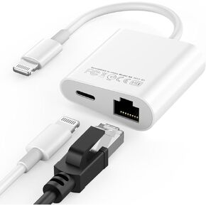Lightning to Ethernet Adapter for iPhone 14, [Apple MFi Certified] 2 in 1 RJ45 Ethernet LAN Network Adapter with Charge Port for iPhone 14 13 12 11 XS XR X, Supports 100Mbps High Speed, Plug and Play