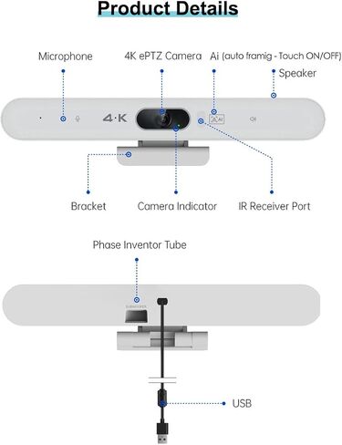 Conference Room Camera, 4K AI Conference Webcam with Microphone and Speaker in Saudi Arabia