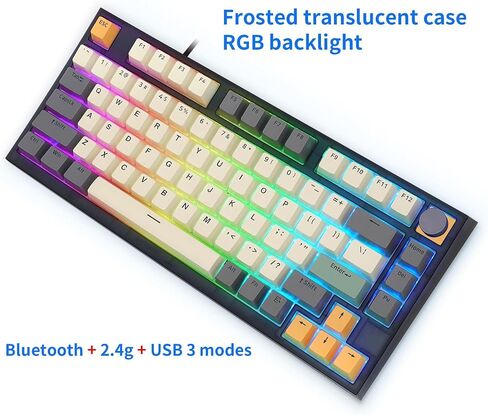 BOYI GK75 Pro Tri-Mode Hot Swap Mechanical Keyboard with Knob,Wireless TKL 75% RGB Customizable Backlit Gaming Keyboard,Bluetooth/2.4G/Wired for Gamers (Skyloong Red Switch,Promrose-Yellow Theme) in Saudi Arabia