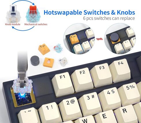 BOYI GK75 Pro Tri-Mode Hot Swap Mechanical Keyboard with Knob,Wireless TKL 75% RGB Customizable Backlit Gaming Keyboard,Bluetooth/2.4G/Wired for Gamers (Skyloong Red Switch,Promrose-Yellow Theme) in Saudi Arabia