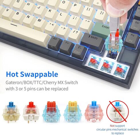 BOYI GK75 Pro Tri-Mode Hot Swap Mechanical Keyboard with Knob,Wireless TKL 75% RGB Customizable Backlit Gaming Keyboard,Bluetooth/2.4G/Wired for Gamers (Skyloong Red Switch,Promrose-Yellow Theme) in Saudi Arabia
