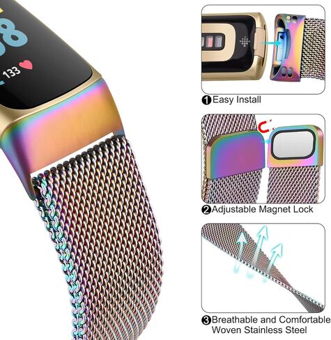 Amzpas Metal bands for Fitbit Charge 6 Bands for Women Men, Stainless Steel Mesh Wristband with Magnet Clasp for Fitbit Charge 6 / Fitbit Charge 5 in Saudi Arabia