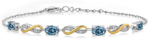 Gem Stone King 925 Sterling Silver and 10K Yellow Gold Oval Blue Sapphire and White Lab Grown Diamond Infinity Tennis Bracelet For Women (2.27 Cttw, Fully Adjustable Up to 7.5 Inch) in Saudi Arabia