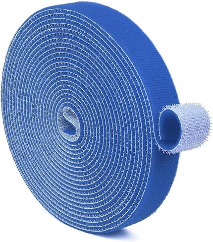 TNP Hook and Loop Tape Strap Cable Ties Fastener (Blue) (15 Feet) - Sticky Self Adhesive Nylon Fabric Roll Wrap 0.75" Wide 5 Yards Reusable for Cutting Custom Length Cord Wire Fastening in Kuwait