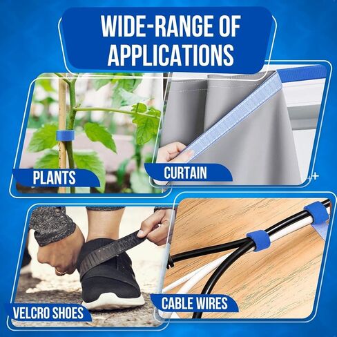 TNP Hook and Loop Tape Strap Cable Ties Fastener (Blue) (15 Feet) - Sticky Self Adhesive Nylon Fabric Roll Wrap 0.75" Wide 5 Yards Reusable for Cutting Custom Length Cord Wire Fastening in Kuwait