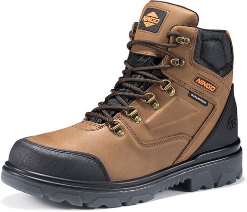 Mens Steel Toe Work Boots, Waterproof Heavy-Duty Safety Boots with TPU Protective Shell, Oil & Slip Resistant, Round Toe Construction Boots with Breathable Lining, EH Protection, for Industrial in Kuwait