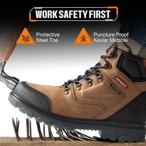 Mens Steel Toe Work Boots, Waterproof Heavy-Duty Safety Boots with TPU Protective Shell, Oil & Slip Resistant, Round Toe Construction Boots with Breathable Lining, EH Protection, for Industrial in Kuwait