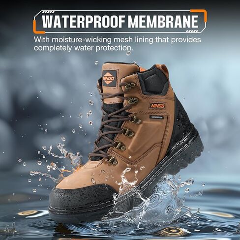 Mens Steel Toe Work Boots, Waterproof Heavy-Duty Safety Boots with TPU Protective Shell, Oil & Slip Resistant, Round Toe Construction Boots with Breathable Lining, EH Protection, for Industrial in Kuwait
