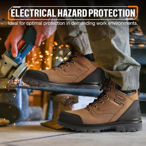 Mens Steel Toe Work Boots, Waterproof Heavy-Duty Safety Boots with TPU Protective Shell, Oil & Slip Resistant, Round Toe Construction Boots with Breathable Lining, EH Protection, for Industrial in Kuwait