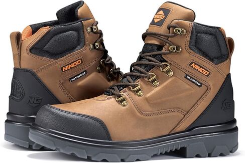 Mens Steel Toe Work Boots, Waterproof Heavy-Duty Safety Boots with TPU Protective Shell, Oil & Slip Resistant, Round Toe Construction Boots with Breathable Lining, EH Protection, for Industrial in Kuwait