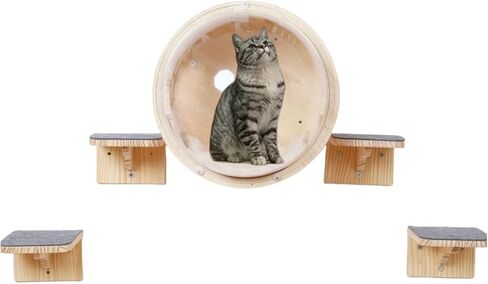 Wall-Mounted Cat Bed Furniture Round Space Capsule Acrylic Perch Steps，Wooden Shelf Cat Lover Gift Cat Tree Tower- for Larg Cats up to 30 Lbs-Classic Style-1 in Saudi Arabia