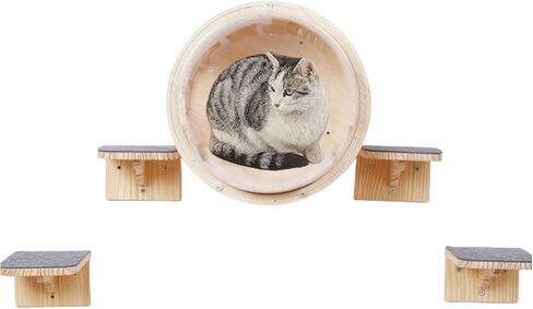 Wall-Mounted Cat Bed Furniture Round Space Capsule Acrylic Perch Steps，Wooden Shelf Cat Lover Gift Cat Tree Tower- for Larg Cats up to 30 Lbs-Classic Style-1 in Saudi Arabia