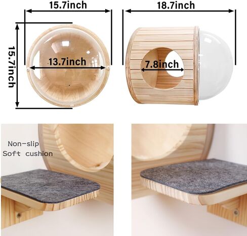 Wall-Mounted Cat Bed Furniture Round Space Capsule Acrylic Perch Steps，Wooden Shelf Cat Lover Gift Cat Tree Tower- for Larg Cats up to 30 Lbs-Classic Style-1 in Saudi Arabia
