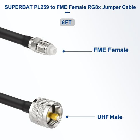 كبل Superbat CB Coax Cable RG8X Coaxial Cable 6ft ، RG8X Coaxial Monnector Wire مع PL-259 و FME/PL259 موصل الذكور-قابلية ، قابلية لراديو CB Radio Coax. in Kuwait