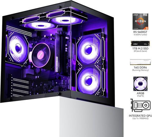 Gaming PC Desktop Computer, Ryzen 7 5700X,RTX 5060,32GB DDR4 RAM and 1TB M.2 NVMe SSD, 240 Liquid Cooler, ARGB Fans,Game Design Office in Saudi Arabia