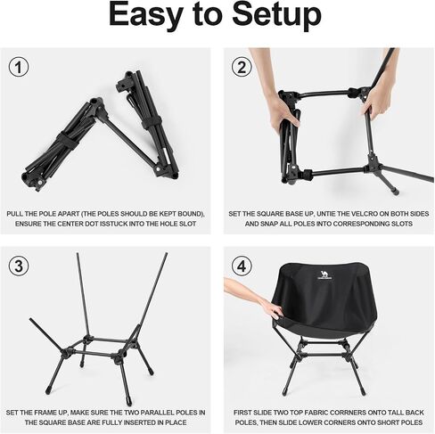 CAMEL CROWN Folding Camping Chair, Lightweight Portable Compact Lawn Chair with Side Pocket for Outdoor Travel Beach Picnic Hiking Backpacking Black Visit The Store in Saudi Arabia