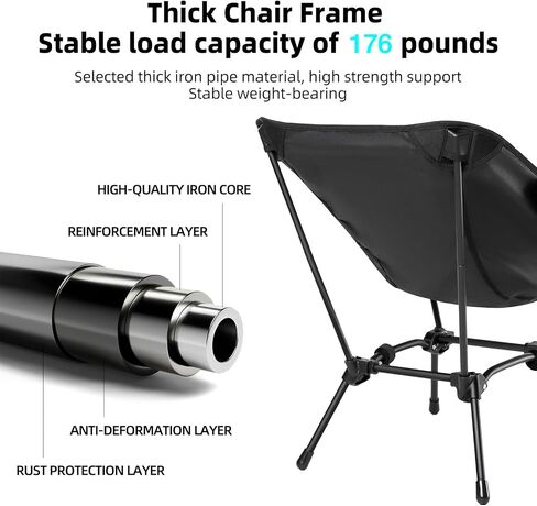 CAMEL CROWN Folding Camping Chair, Lightweight Portable Compact Lawn Chair with Side Pocket for Outdoor Travel Beach Picnic Hiking Backpacking Black Visit The Store in Saudi Arabia