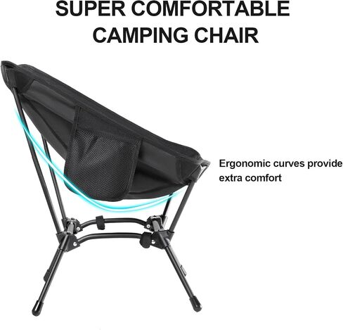 CAMEL CROWN Folding Camping Chair, Lightweight Portable Compact Lawn Chair with Side Pocket for Outdoor Travel Beach Picnic Hiking Backpacking Black Visit The Store in Saudi Arabia