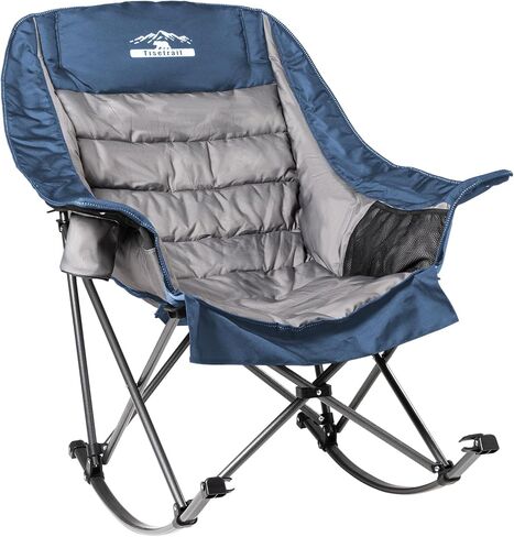 Oversized Rocking Camping Chair, Fully Padded Camp Chairs for Adults with Side Pocket and Cup Holder, Heavy-Duty 400lbs Capacity, Blue & Gray in Kuwait