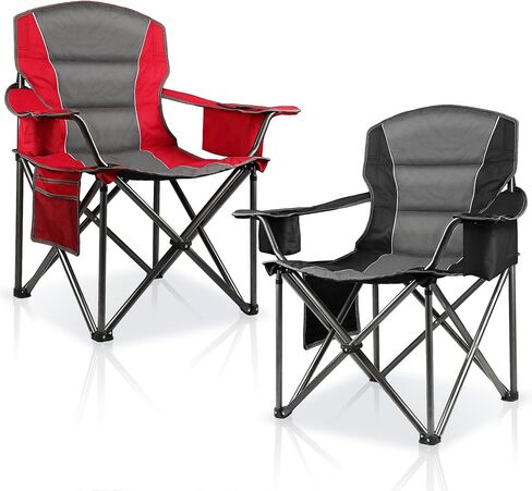 2 Pack Oversized Folding Camping Chairs for Adults, Heavy Duty Lawn Chairs with Cup Holder Storage and Cooler Bag, 450 LBS Weight Capacity, Padded Collapsible Chairs for Outdoor, Garden & Beach in Saudi Arabia