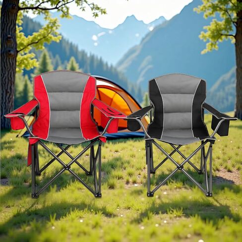 2 Pack Oversized Folding Camping Chairs for Adults, Heavy Duty Lawn Chairs with Cup Holder Storage and Cooler Bag, 450 LBS Weight Capacity, Padded Collapsible Chairs for Outdoor, Garden & Beach in Saudi Arabia