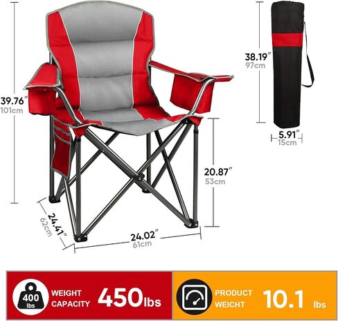 2 Pack Oversized Folding Camping Chairs for Adults, Heavy Duty Lawn Chairs with Cup Holder Storage and Cooler Bag, 450 LBS Weight Capacity, Padded Collapsible Chairs for Outdoor, Garden & Beach in Saudi Arabia