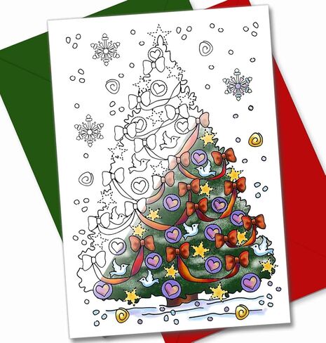 بطاقات تلوين عيد الميلاد من Art Eclect للبالغين، 10 بطاقات فريدة، 5 مظاريف حمراء و5 خضراء (عيد الميلاد F1/10) in Kuwait