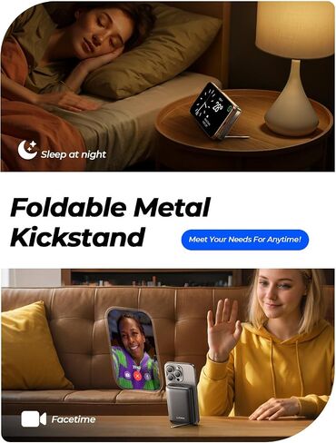 LISEN 45W Total Qi2 MagSafe Power Bank, 10,000mAh Super Fast Charging ＆ Soft Touch Silicone with Metal Foldable Stand for iPhone 16/15/14/13/12, Samsung Galaxy S25 S24 with MagSafe Cases in Saudi Arabia