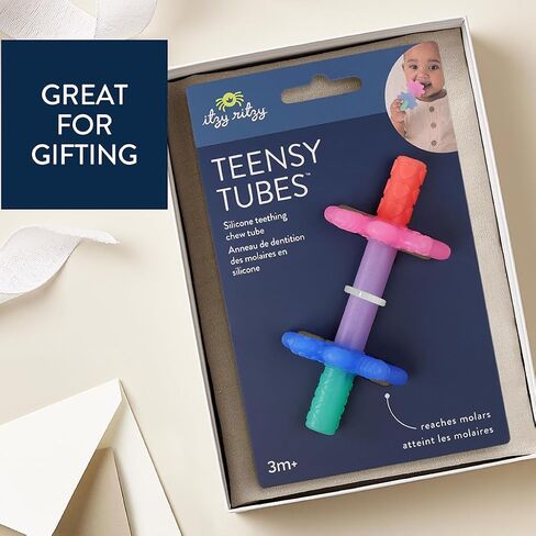 Itzy Ritzy Teensy Tube Teether; Textured Hollow Baby Teething Tube That Reaches Front Teeth & Back Molars, Made of Soft Silicone (Rainbow) in Saudi Arabia