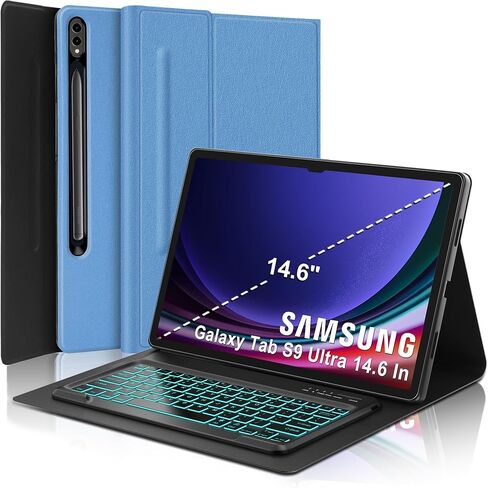 حالة لوحة المفاتيح لـ Samsung Galaxy Tab S10 Ultra/S9 Ultra/S8 Ultra 14.6 بوصة ، 7 ألوان لوحة مفاتيح لاسلكية قابلة للفصل ، حالة من الورقة الواقية النحيفة مع حامل القلم S ، النوم التلقائي/الاستيقاظ ، الأزرق in Saudi Arabia