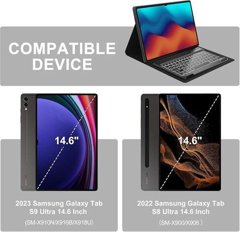 حالة لوحة المفاتيح لـ Samsung Galaxy Tab S10 Ultra/S9 Ultra/S8 Ultra 14.6 بوصة ، 7 ألوان لوحة مفاتيح لاسلكية قابلة للفصل ، حالة من الورقة الواقية النحيفة مع حامل القلم S ، النوم التلقائي/الاستيقاظ ، الأزرق in Saudi Arabia