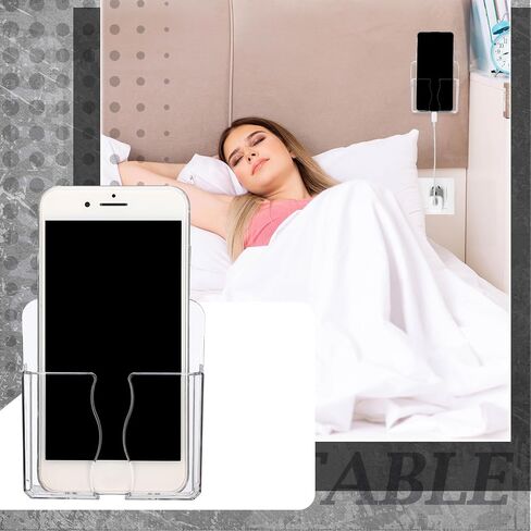 Geelin 6 PCS محمولة على الحائط حامل الهاتف للهاتف الخليوي اللاصق مع ثقب الشحن أكريليك واضح التحكم عن بعد منظم السرير لمكتب منزلي (واضح) in Kuwait