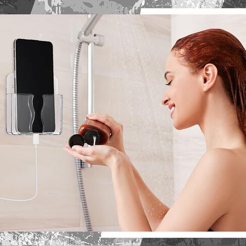 Geelin 6 PCS محمولة على الحائط حامل الهاتف للهاتف الخليوي اللاصق مع ثقب الشحن أكريليك واضح التحكم عن بعد منظم السرير لمكتب منزلي (واضح) in Kuwait
