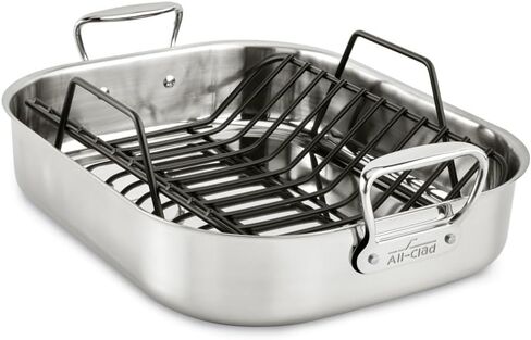 All-Clad Specialty Stainless Steel Roaster and Nonstick Rack 16x13x5 Inch Oven Broiler Safe 600F Roaster Pan, Pots and Pans, Bakeware, Turkey, Silver in Saudi Arabia