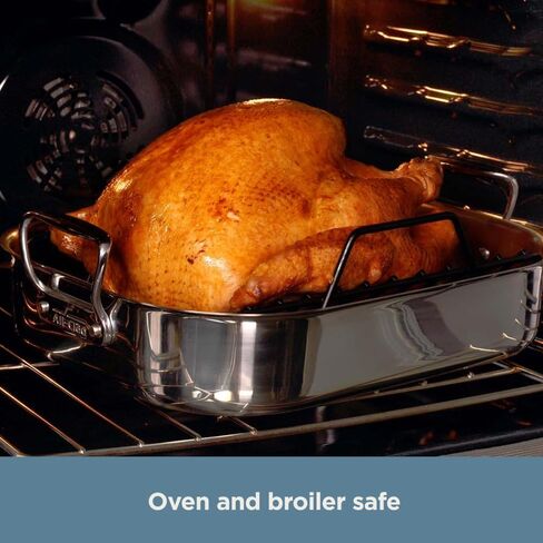 All-Clad Specialty Stainless Steel Roaster and Nonstick Rack 16x13x5 Inch Oven Broiler Safe 600F Roaster Pan, Pots and Pans, Bakeware, Turkey, Silver in Saudi Arabia