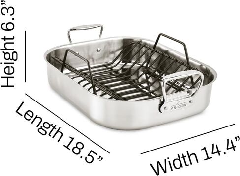 All-Clad Specialty Stainless Steel Roaster and Nonstick Rack 16x13x5 Inch Oven Broiler Safe 600F Roaster Pan, Pots and Pans, Bakeware, Turkey, Silver in Saudi Arabia